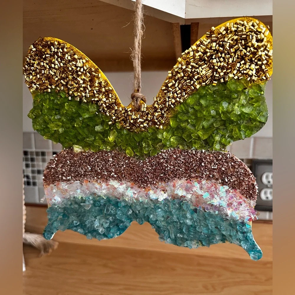 Hand Crafted multi color Beaded wooden hanging Butterfly